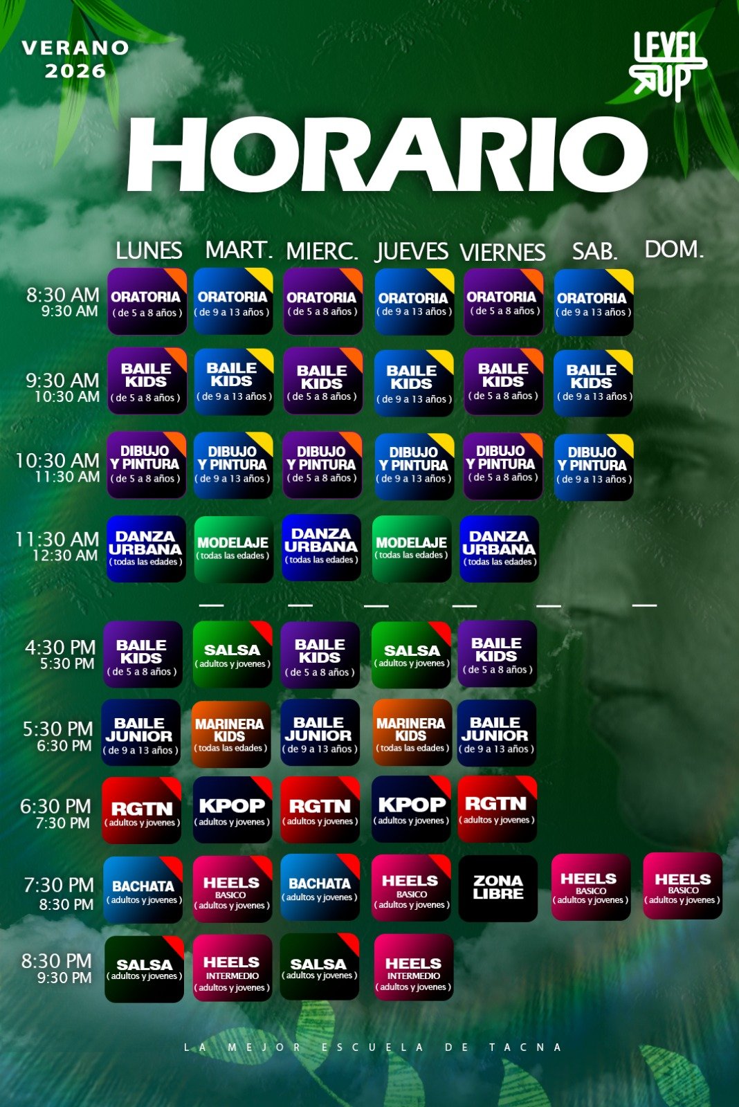 Horario Verano 2026 - Level Up